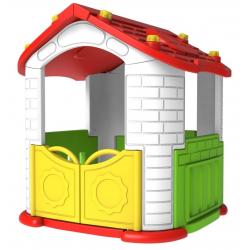 Plastikinis žaidimų namelis su raudonu stogu